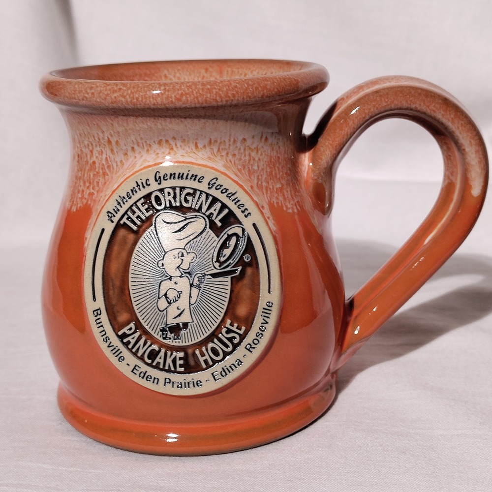 Deneen Pottery Original Pancake House Orange Drip Glaze Handthrown Mug 2017 USA